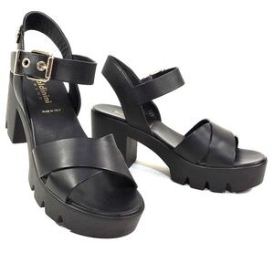 BALDININI 🇮🇹 WOMEN'S BLACK SOFT LEATHER COMFORT SUMMER PLATFORM SANDALS